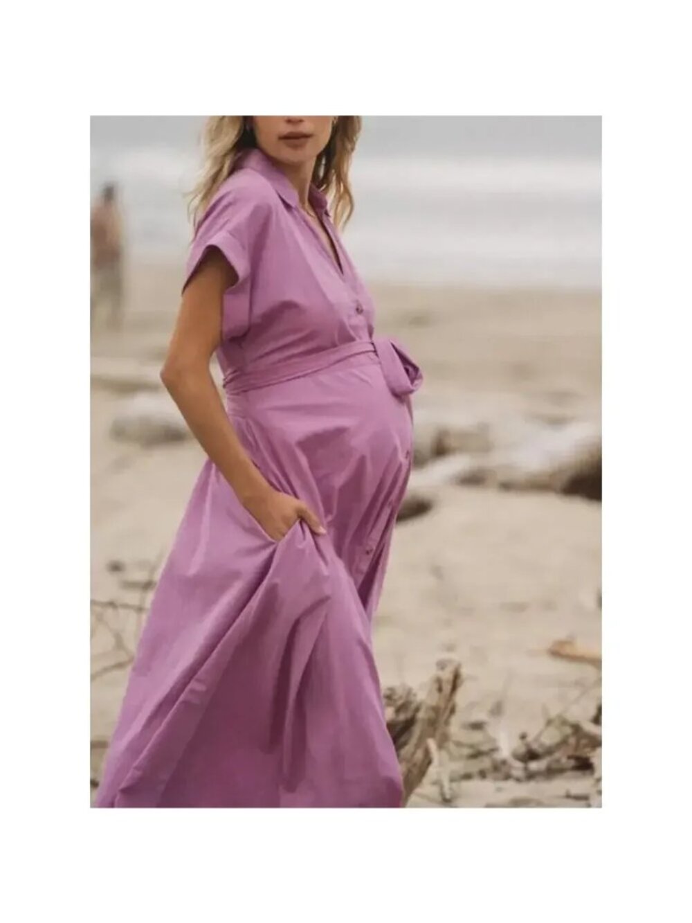 Hatch Maternity 'The Silvina' Purple Cotton Midi Dress Size 2